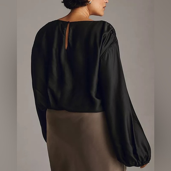 NWT By Anthropologie Balloon-Sleeve Silky Blouse - Picture 2 of 6